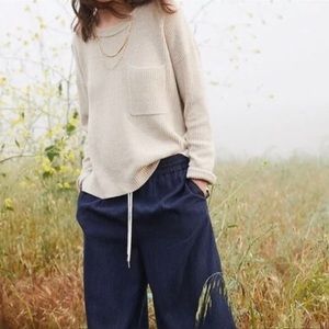 MADEWELL Ribbed Knit Sweater Thompson Pocket Pullover Sweater Fawn Oat Cream C24